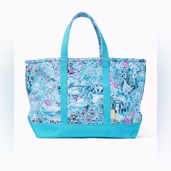 Lilly Pulitzer Mercato Canvas Tote Bag - Blue Peri Lilly Loves North Carolina - Picture 2 of 11